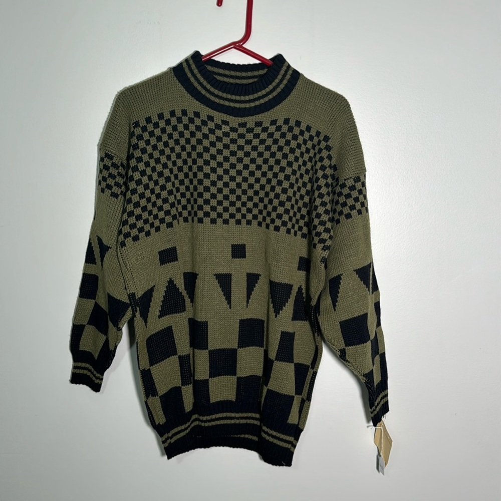 vintage 80s sweater with checkered pattern - deadstock